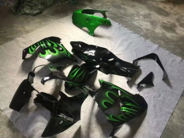 00-01 Glänzend Schwarze grüne Flamme Kawasaki ZX9R Motorrad Verkleidung
