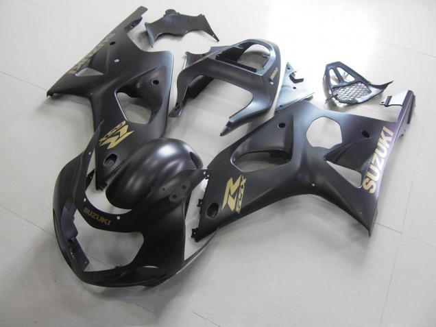 00-02 Ganz Matt Schwarz mit goldenem Aufkleber Suzuki GSXR 1000 Motorrad Verkleidung 00-02 Ganz Matt Schwarz mit goldenem Aufkleber Suzuki GSXR 1000 Motorrad Verkleidung