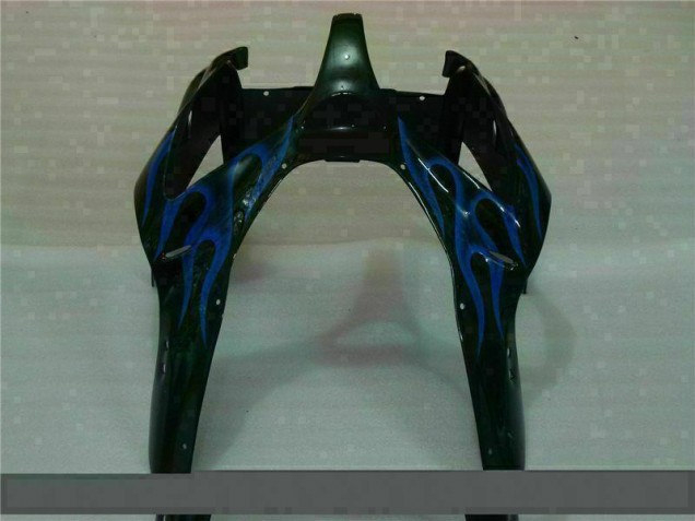 00-02 Schwarz mit Blaur Flamme Kawasaki ZX6R Motorrad Verkleidung