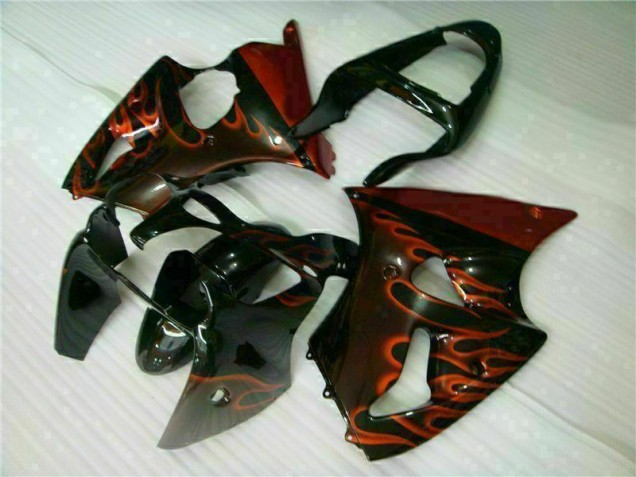 00-02 Schwarz rote Flamme Kawasaki ZX6R Motorrad Verkleidung
