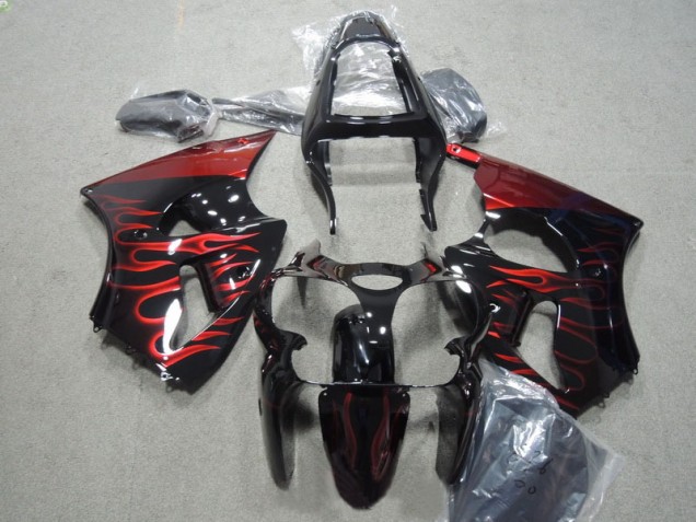 00-02 Schwarz rote Flamme Kawasaki ZX6R Motorrad Verkleidungen