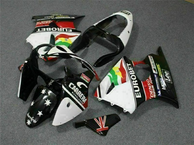 00-02 Schwarz weißer Eurobet Kawasaki ZX6R Motorrad Verkleidung