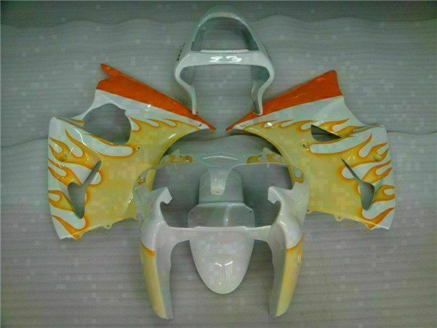 00-02 Weiß Gelb Flamme Kawasaki ZX6R Motorrad Verkleidung 00-02 Weiß Gelb Flamme Kawasaki ZX6R Motorrad Verkleidung
