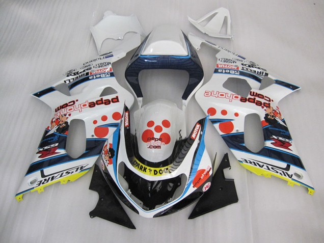 01-03 Weiß Blau Dunkel Hund Suzuki GSXR 600 Motorrad Verkleidung