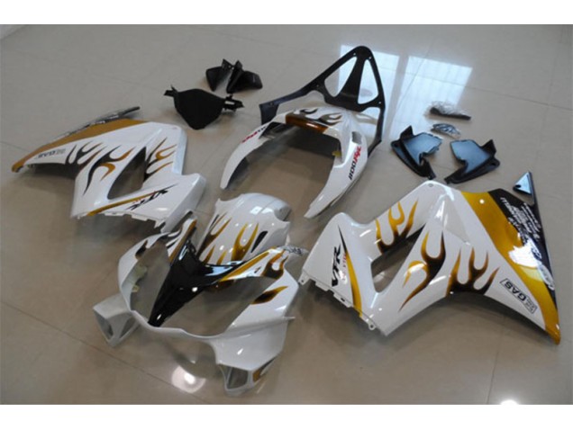 02-13 Weiß Gold Flamme Honda VFR800 Motorrad Verkleidung