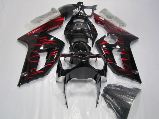 03-04 Schwarz rote Flamme Kawasaki ZX6R Motorrad Verkleidung 03-04 Schwarz rote Flamme Kawasaki ZX6R Motorrad Verkleidung