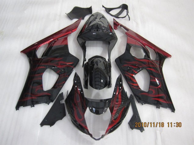 03-04 Schwarz rote Flamme Suzuki GSXR 1000 Motorrad Verkleidung