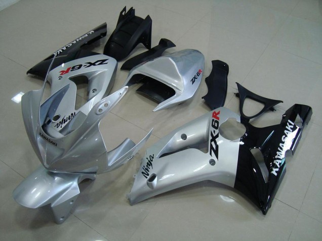 03-04 Silber Schwarz Kawasaki ZX6R Motorrad Verkleidung 03-04 Silber Schwarz Kawasaki ZX6R Motorrad Verkleidung