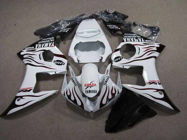 03-05 Weiß Schwarz Flamme Hai Yamaha YZF R6 Motorrad Verkleidung