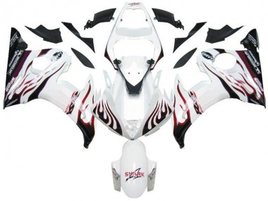 03-05 Weiß Schwarz Rot Flamme Yamaha YZF R6 Motorrad Verkleidung