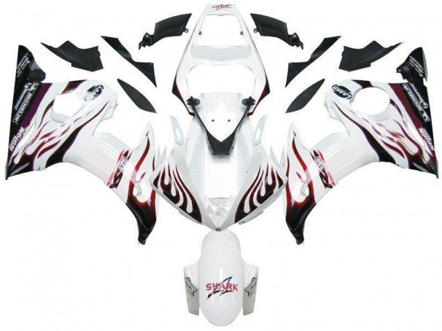 03-05 Weiß Schwarz Rot Flamme Yamaha YZF R6 Motorrad Verkleidung 03-05 Weiß Schwarz Rot Flamme Yamaha YZF R6 Motorrad Verkleidung