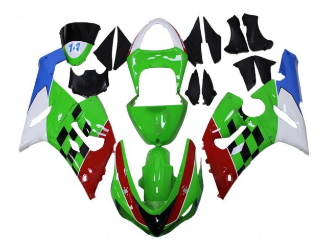 05-06 Grün Rot Weiß Blau Kawasaki ZX6R Motorrad Verkleidung 05-06 Grün Rot Weiß Blau Kawasaki ZX6R Motorrad Verkleidung