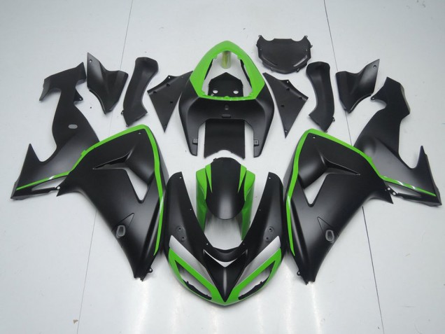06-07 Matt Schwarz mit grünem Streifen Kawasaki ZX10R Motorrad Verkleidung 06-07 Matt Schwarz mit grünem Streifen Kawasaki ZX10R Motorrad Verkleidung