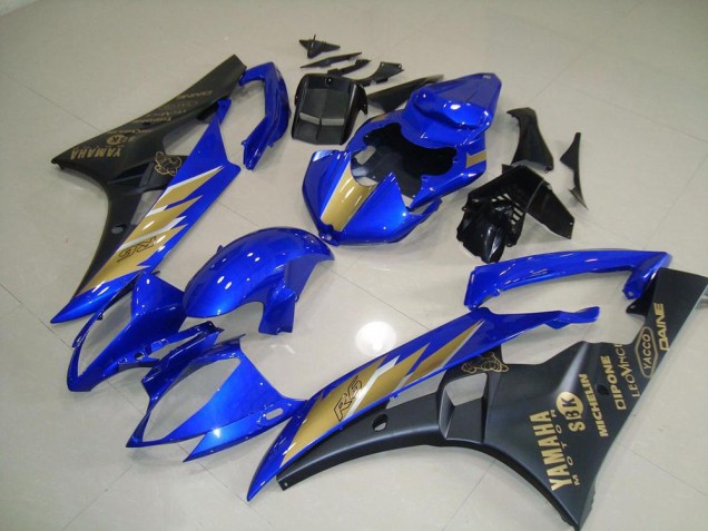 06-07 Schwarz Blau mit Gold Aufkleber Yamaha YZF R6 Motorrad Verkleidung