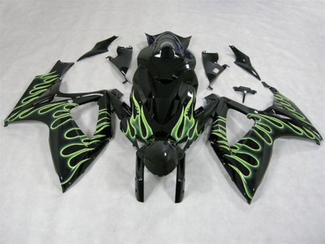 06-07 Schwarz Grün Flamme Suzuki GSXR 600 Motorrad Verkleidung 06-07 Schwarz Grün Flamme Suzuki GSXR 600 Motorrad Verkleidung