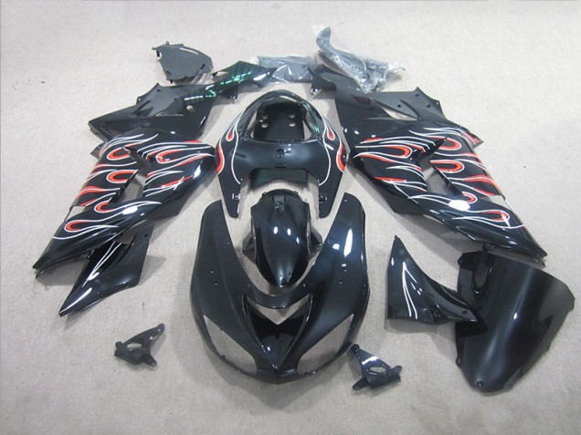 06-07 Schwarz Weiß Rot Flamme Kawasaki ZX10R Motorrad Verkleidung 06-07 Schwarz Weiß Rot Flamme Kawasaki ZX10R Motorrad Verkleidung