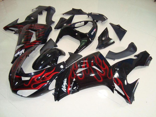 06-07 Schwarz rote Flamme Kawasaki ZX10R Motorrad Verkleidung