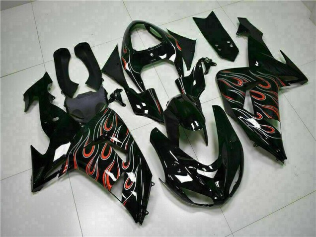 06-07 Schwarz rote Flamme Kawasaki ZX10R Motorrad Verkleidungen