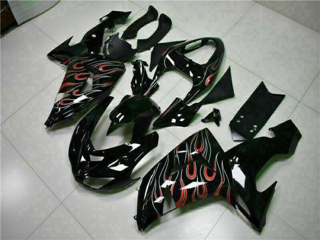 06-07 Schwarz rote Flamme Kawasaki ZX10R Motorrad Verkleidungen