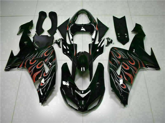 06-07 Schwarz rote Flamme Kawasaki ZX10R Motorrad Verkleidungen