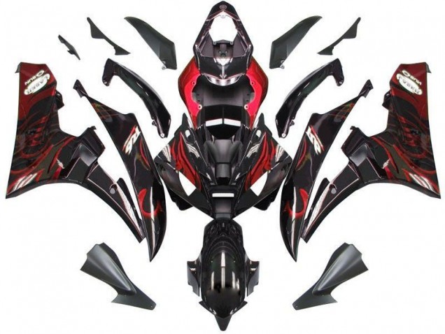 06-07 Schwarz rote Flamme Yamaha YZF R6 Motorrad Verkleidung