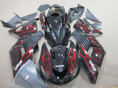 06-11 Schwarz rote Flamme Ninja Kawasaki ZX14R ZZR1400 Motorrad Verkleidung