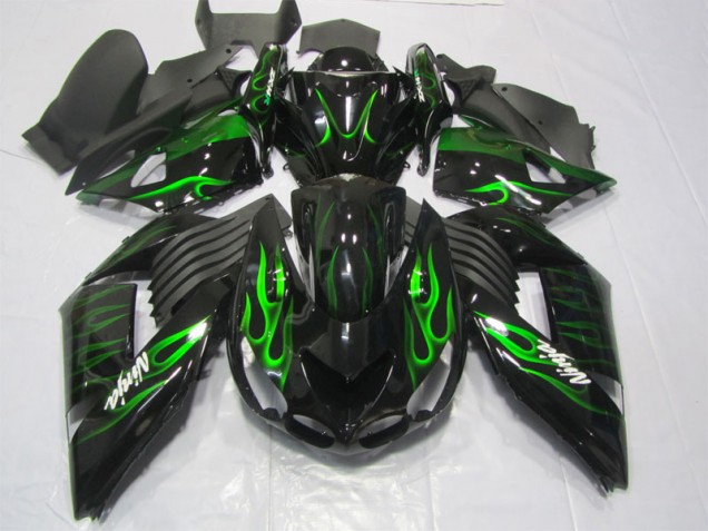 06-11 Schwarze grüne Flamme Ninja Kawasaki ZX14R ZZR1400 Motorrad Verkleidung 06-11 Schwarze grüne Flamme Ninja Kawasaki ZX14R ZZR1400 Motorrad Verkleidung