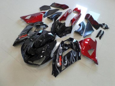 06-11 Schwarze und rote Silberflamme Kawasaki ZX14R ZZR1400 Motorrad Verkleidung