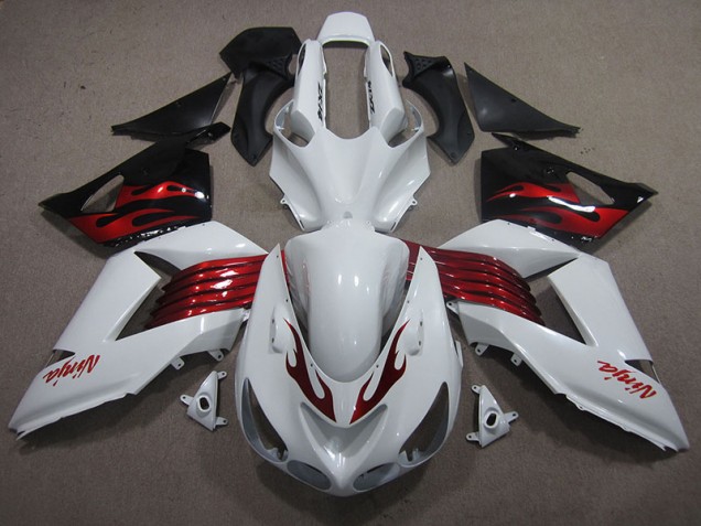 06-11 Weiß Rot Ninja Kawasaki ZX14R ZZR1400 Motorrad Verkleidung 06-11 Weiß Rot Ninja Kawasaki ZX14R ZZR1400 Motorrad Verkleidung