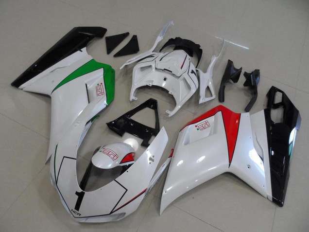 07-14 Perl Weiß mit italienischer Flagge Ducati 848 1098 1198 Motorrad Verkleidung 07-14 Perl Weiß mit italienischer Flagge Ducati 848 1098 1198 Motorrad Verkleidung