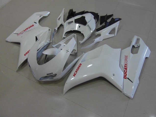 07-14 Perl Weiß mit roten Aufklebern Ducati 848 1098 1198 Motorrad Verkleidung 07-14 Perl Weiß mit roten Aufklebern Ducati 848 1098 1198 Motorrad Verkleidung