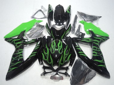 08-10 Schwarze grüne Flamme Suzuki GSXR 600 Motorrad Verkleidung