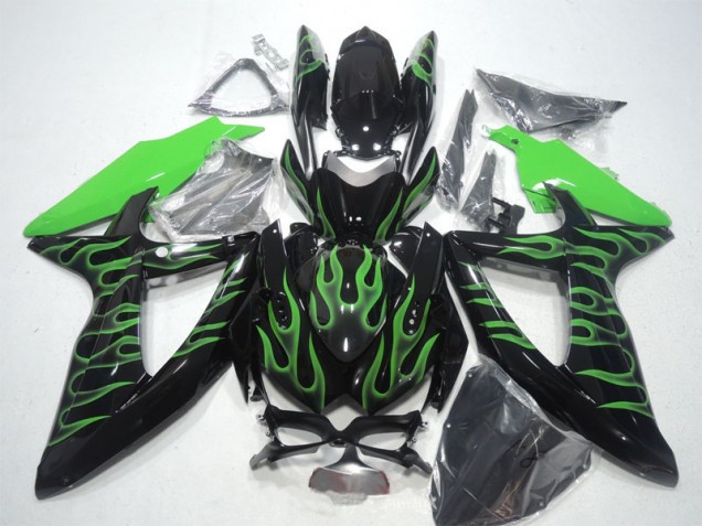 08-10 Schwarze grüne Flamme Suzuki GSXR 600 Motorrad Verkleidung