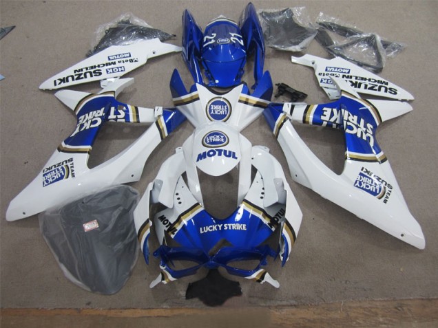 08-10 Weiß Lucky Strike Blau Motul Suzuki GSXR 600 Motorrad Verkleidung 08-10 Weiß Lucky Strike Blau Motul Suzuki GSXR 600 Motorrad Verkleidung