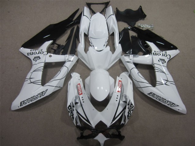 08-10 Weiß Schwarz Corona Extra Motul Suzuki GSXR 600 Motorrad Verkleidung