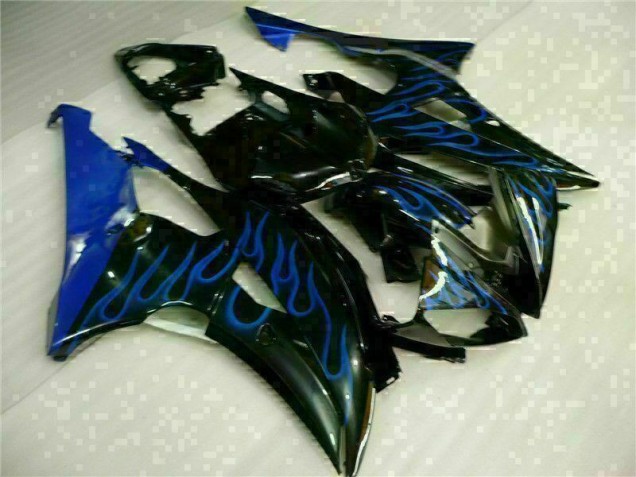 08-16 Blau Flamme Schwarz Yamaha YZF R6 Motorrad Verkleidung