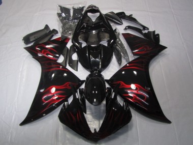 09-11 Schwarz rote Flamme Yamaha YZF R1 Motorrad Verkleidung