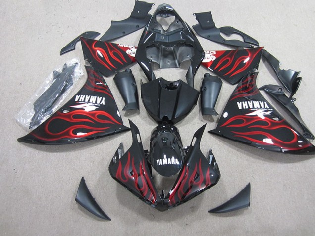 12-14 Schwarz rote Flamme Yamaha YZF R1 Motorrad Verkleidung