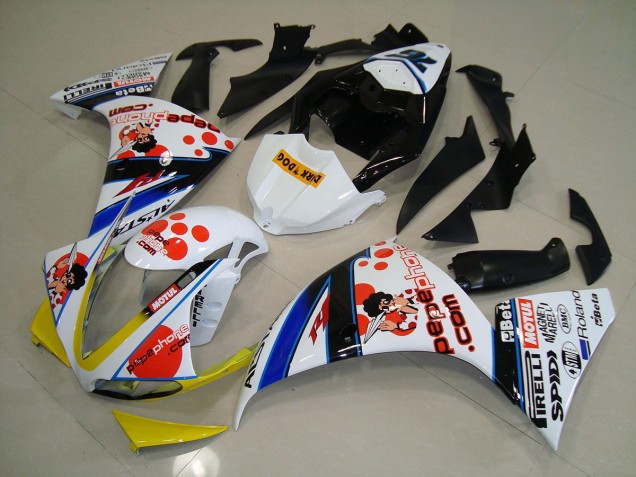 12-14 Weiß Schwarz Pepe Phone Yamaha YZF R1 Motorrad Verkleidung