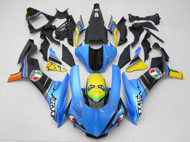15-19 Blau Gelb Hai Yamaha YZF R1 Motorrad Verkleidung