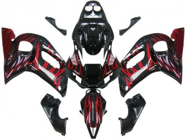 98-02 Schwarz rote Flamme Yamaha YZF R6 Motorrad Verkleidung