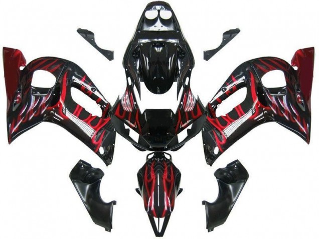 98-02 Schwarz rote Flamme Yamaha YZF R6 Motorrad Verkleidung 98-02 Schwarz rote Flamme Yamaha YZF R6 Motorrad Verkleidung