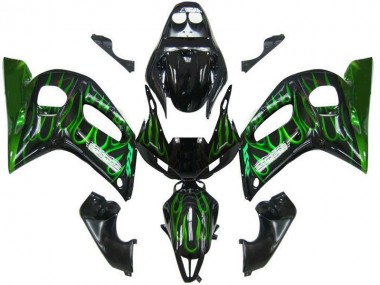 98-02 Schwarze grüne Flamme Yamaha YZF R6 Motorrad Verkleidung
